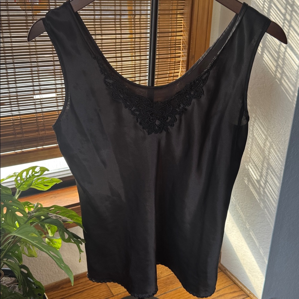Vintage Black Satin Camisole Lace Trim SIZE 34 Union Made